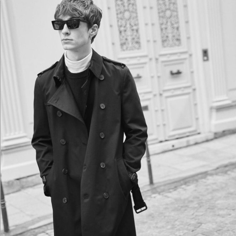 BLACK COTTON GABARDINE TRENCH COAT